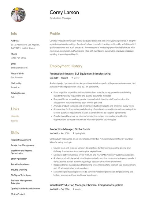 Manufacturing Resume Examples 的图像结果