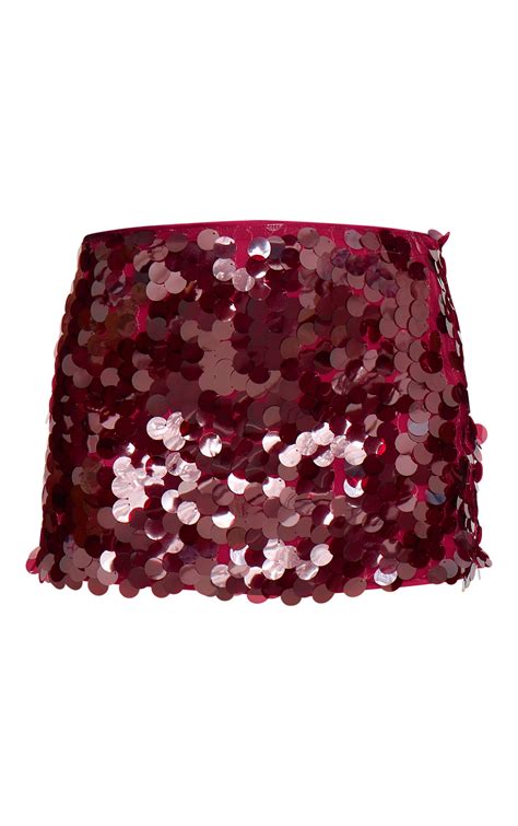 Burgundy Disc Sequin Mini Skirt | Bottoms | PLT IRE