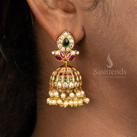 Matte Gold Leaf and Teardrop Stud Temple Jhumka Earrings – Sasitrends