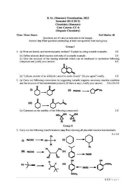 CC-6 Organic Chemistry Exam Paper 2022: Key Questions & Topics - Studocu