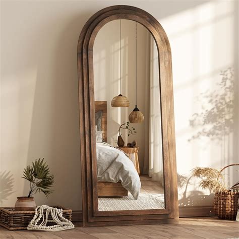 Amazon.com: PERFNIQUE Arched Full Length Mirror with Solid Wood Frame ...