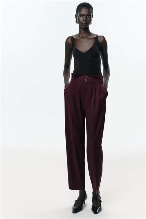 PAPER BAG TROUSERS WITH DARTS - Burgundy | ZARA India