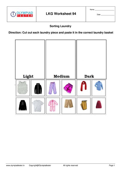 Free LKG Worksheet - Sorting out laundry | Olympiad tester