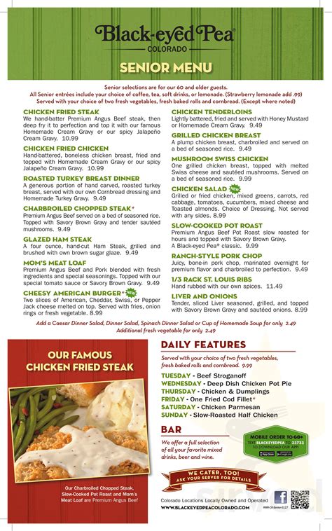 Black-eyed Pea menu in Castle Rock, Colorado, USA