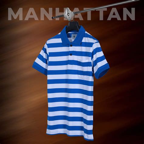 Pure Cotton Small Striped Polo Pocket (White/Blue Stripes) – Pitshirts