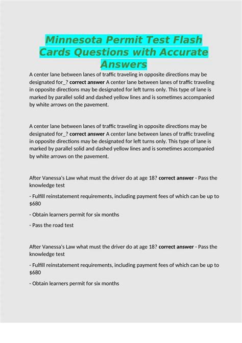 Minnesota Permit Test Flash Cards Questions with Accurate Answers ...