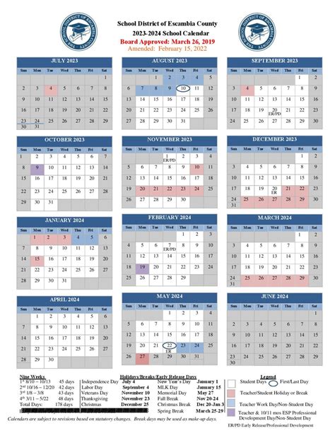 Escambia County School District Calendar 2025-2026 - School Calendar Info