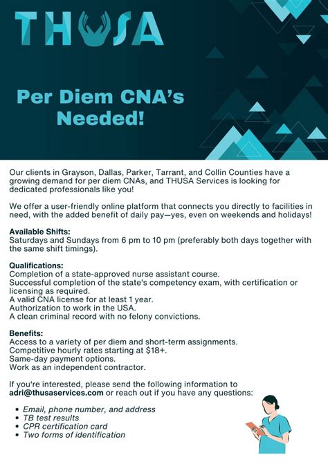 Job Opportunity: Per Diem CNAs Needed in Grayson, Dallas, Parker ...