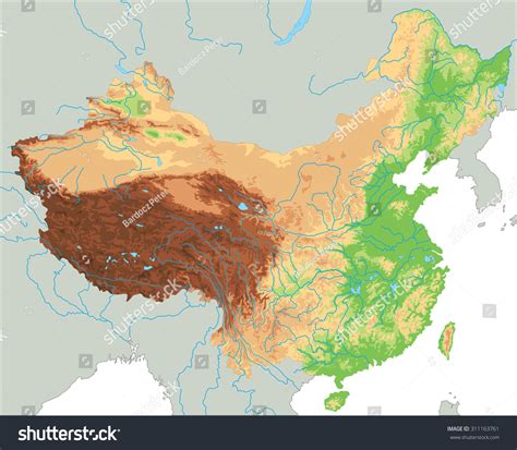 High Detailed China Physical Map Stock Vector (Royalty Free) 311163761 | Shutterstock