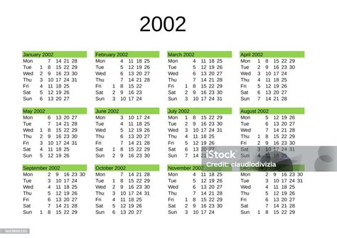 Year 2002 Calendar In English Stock Illustration - Download Image Now ...