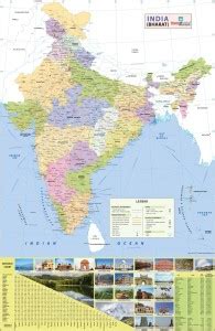 New India Wall Map with Distance Chart Fine Art Print - Maps posters in ...