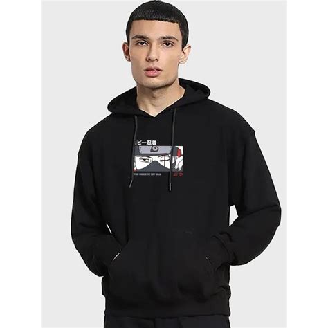 Buy Bewakoof Mens Black Chidori Kakashi Graphic Printed Oversized ...