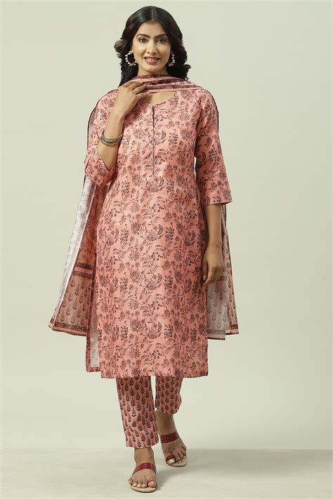 Peach Linen Digital Print Unstitched Suit Set