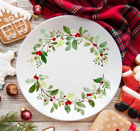 Christmas Wreath Plate Set, Christmas Red Holly Dinner Plate ...