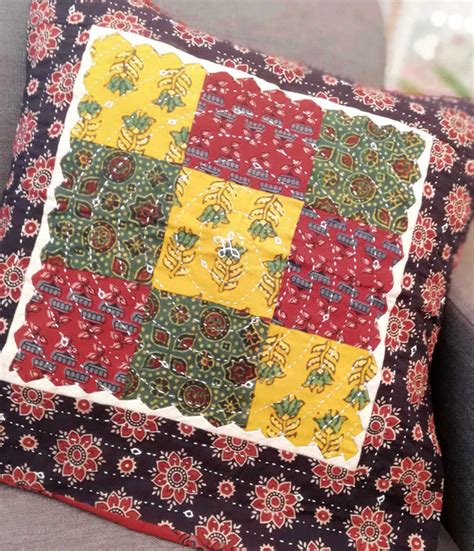 Ajrakh Block Printed patchwork Cotton Cushion Cover ( set of 2 ...