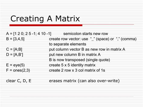 Image result for Creating a Matrix in MATLAB