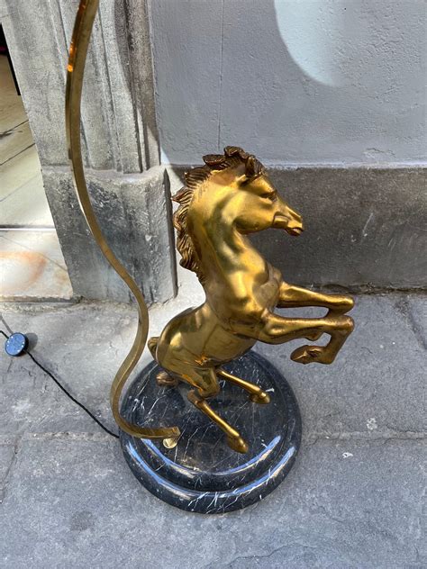 Vintage Bronze Horse Floor Lamp with Round Marble Base, 1970s For Sale ...