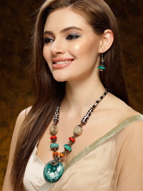 Enamel Work Bohemian Contemporary Design Oxidised Gold Plated Handcraf