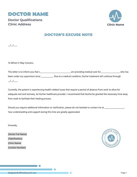 Doctor's Excuse Note for Hospitalization Template - WordLayouts