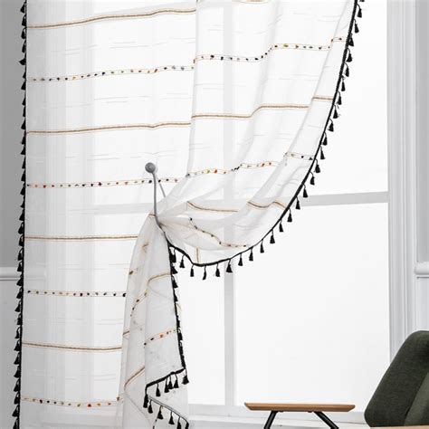Buy Boho Cotton Linen Tassel Window Curtains,1 Panel Farmhouse Cream ...