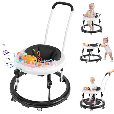 Baby Walker, Foldable 9-Gear Height Adjustable Baby Walker with Wheels ...