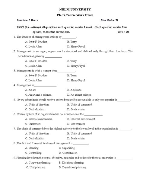Course Work Exam Ph D - FGHJFGHJ - NIILM UNIVERSITY Ph. D Course Work ...