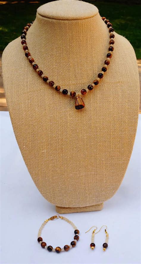 Buy Tiger Eye Yellow Jade Necklace Setyellow Jade Necklace Set Online ...