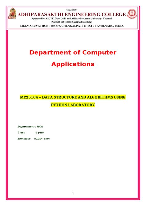 MC25104 - Data Structures & Algorithms Lab Manual - Studocu