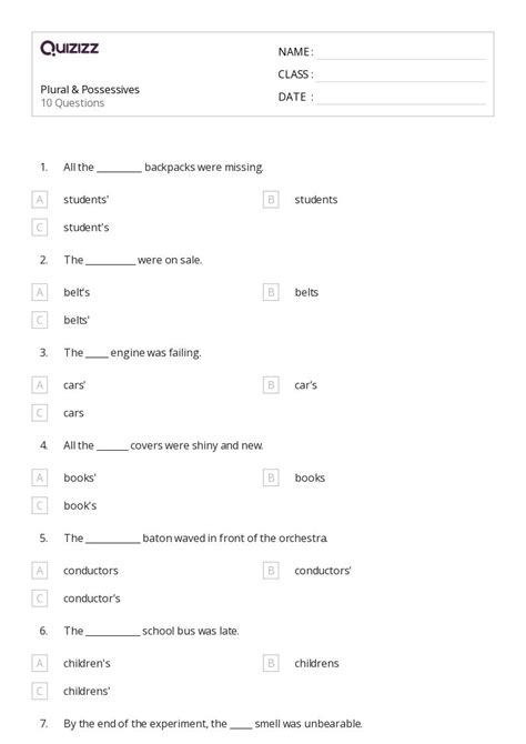 50+ Plural Possessives worksheets for 8th Class on Quizizz | Free ...