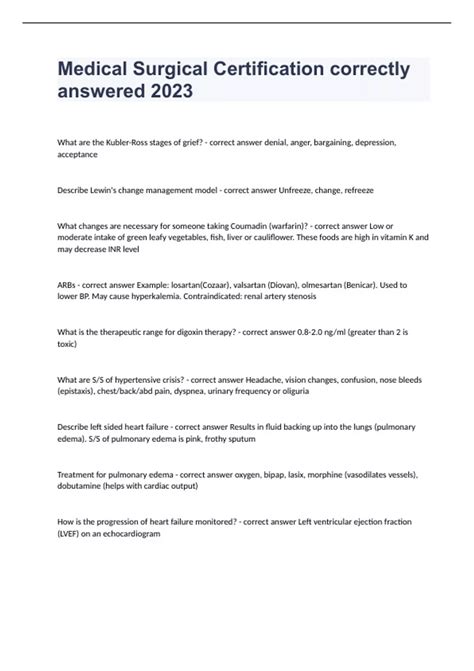 Medical Surgical Certification correctly answered 2023 - Cmsrn - Stuvia US