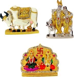Le Kamdhenu Cow with Calf Electroplated Idol, Lord Radha Krishna ...