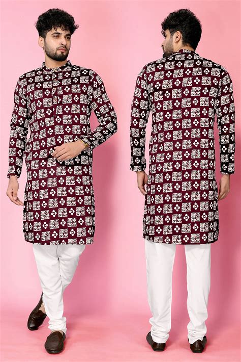 Maroon Band Collar Crepe Straight Long Kurta – The Fab Factory