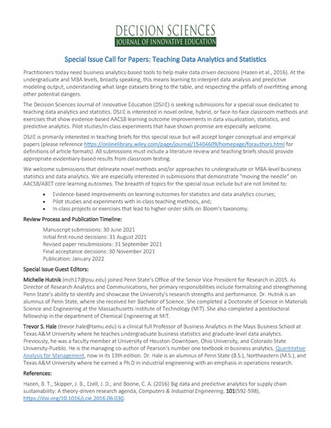 Dsjie CFP - Teaching Data Analytics and Statistics - Special Issue Call ...