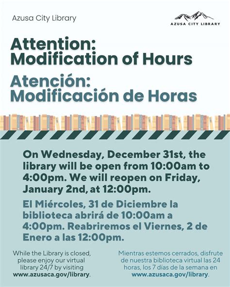 Calendar • Library Modification of Hours
