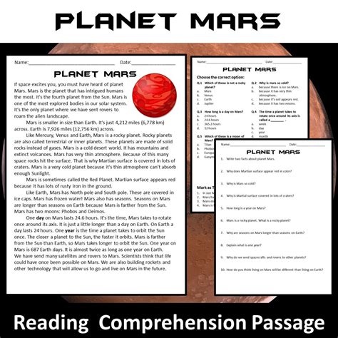 Mars Reading Comprehension Passage and Questions – PrintableBazaar