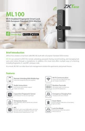Smart Lock - ZK TECH FINGERPRINT SMART LOCK ML100 Service Provider from ...