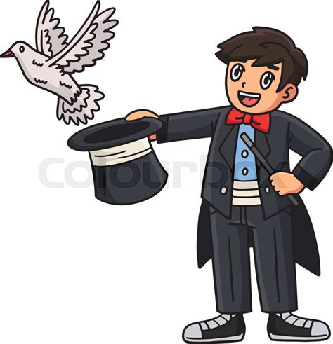A clipart image of a magician performing with a dove. #5932119