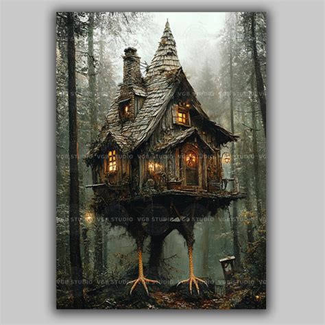 Baba Yaga Hut Art Print, Folklore Wall Art, Whimsical Witch House ...