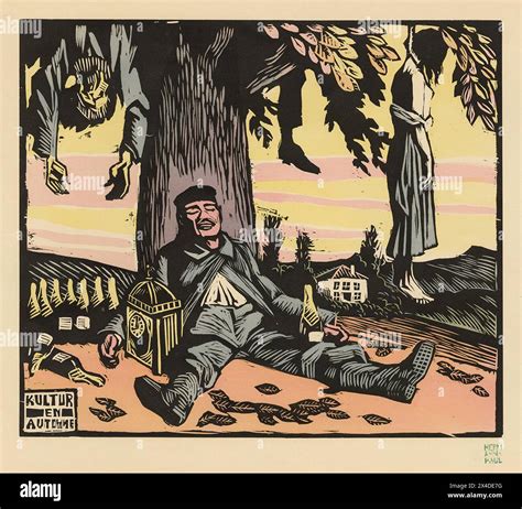 Vintage world War One Art colour woodcut by Hermann-Paul, from series ...