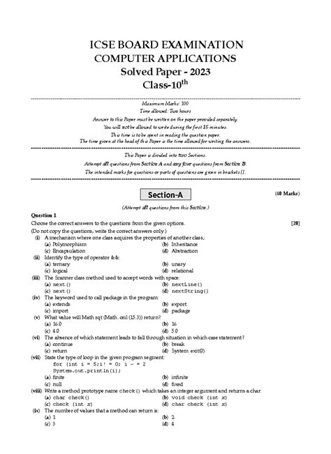 ICSE X Computer Applications Solved Paper 2023 - Studocu