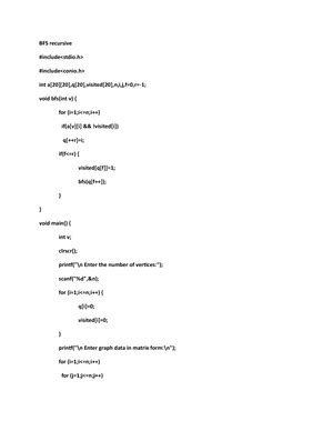 Adslab - LAB - Ex: Recursive BFS and DFS Aim: Develop a recursive ...