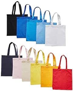 TBF 100% Cotton Basic Tote Bag - Set of 12, Assorted (TB100-Mix ...