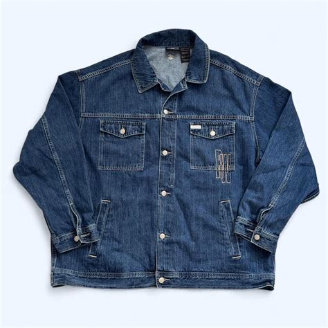 Vintage Rocawear XXXL denim jacket with embroidered... | Depop