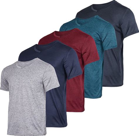 5 Pack: Men’s V-Neck Dry-Fit Moisture Wicking Active Athletic Tech ...