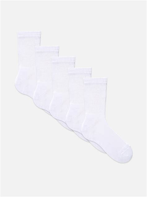 Mens White 5pk Sports Crew Socks | Primark
