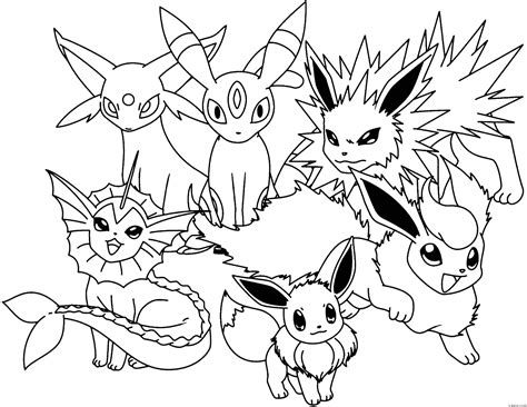 Eevee Evolutions Coloring Pages - Molon Printable