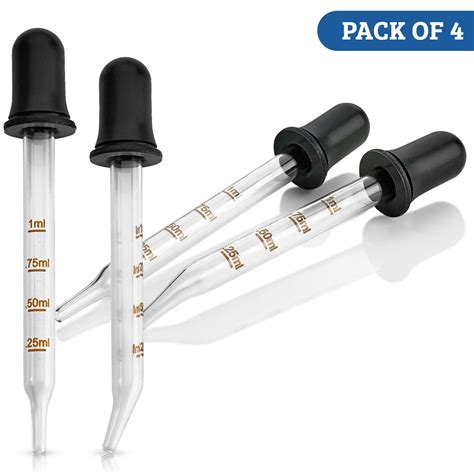 Eye Dropper - (Pack of 4) Bent & Straight Tip Calibrated Glass Medicine ...