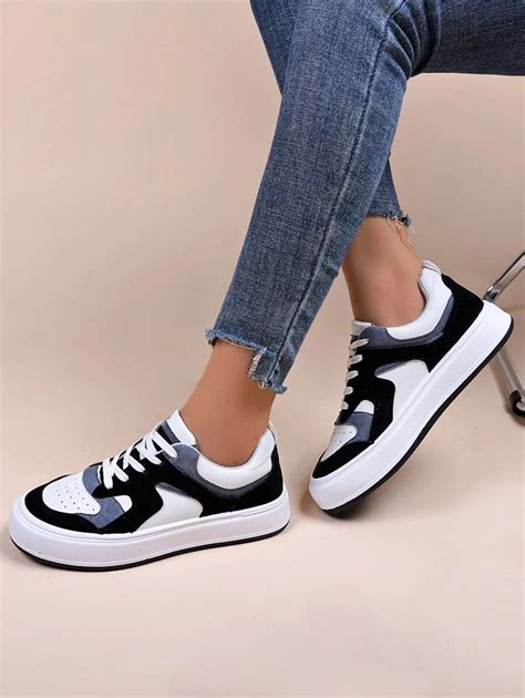 Women Colorblock Lace Up Front Fashion Skate Shoes | SHEIN USA