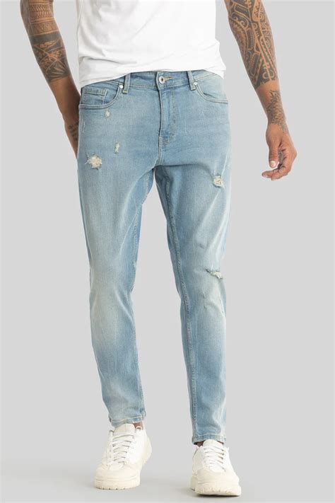 Buy Men's Electric Light Blue Distressed Skinny Fit Jeans Online ...