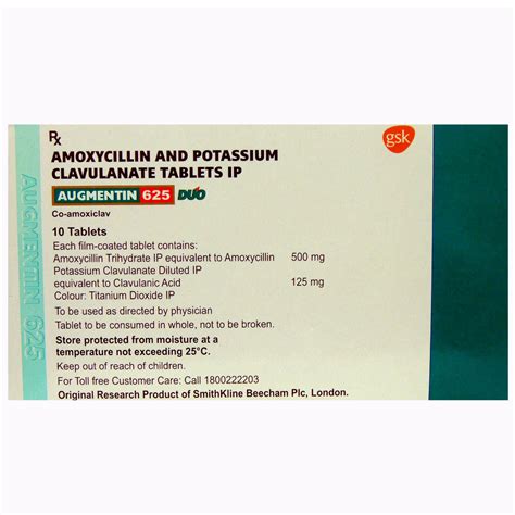 Augmentin 625 Duo Tablet 10's Price, Uses, Side Effects, Composition ...